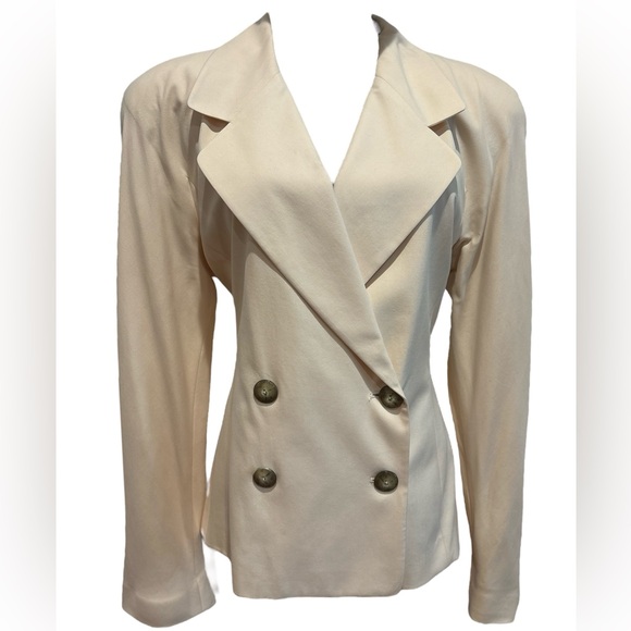 80s A+ELLEN SILK CREAM WIDE LAPEL DOUBLE BREASTED BLAZER QUIET LUXURY SZ 12 - Picture 3 of 8